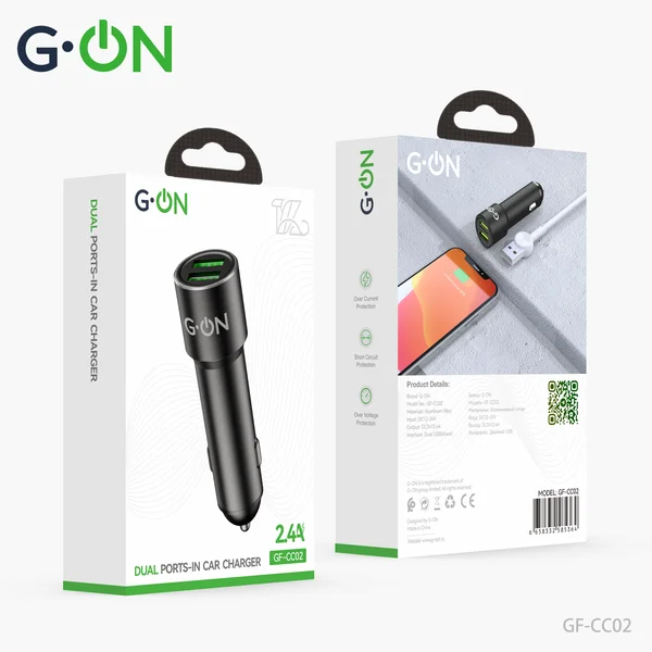  AЗУ 2USB G-ON GF-CC02 2.4A удлинен. штекер чёрный