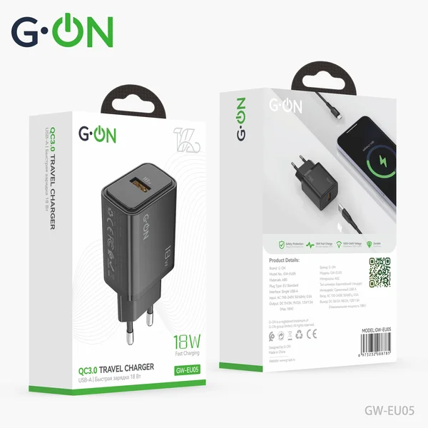 СЗУ USB G-ON GW-EU05 18W чёрный - фото 1