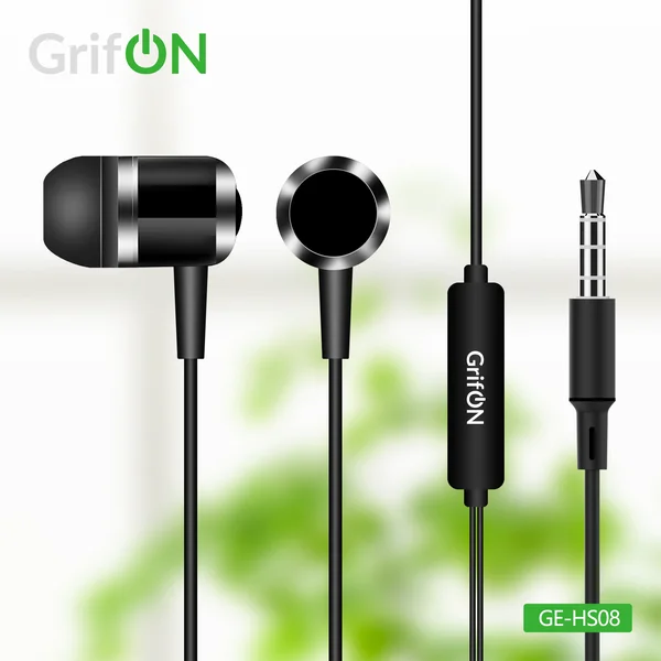 Наушники GrifON GE-HS08 3,5mm вакуум с микроф. черные - фото 1