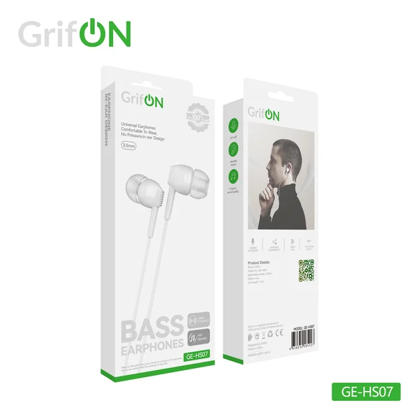 Наушники GrifON GE-HS07 3,5mm вакуум с микроф. белые - фото 2