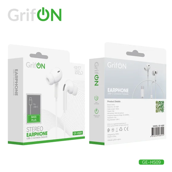 Наушники GrifON GE-HS09 Type-C вакуум с микроф. белые