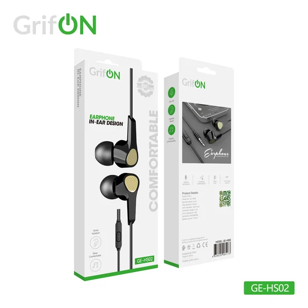 Наушники GrifON GE-HS02 3,5mm вакуум с микроф. черные