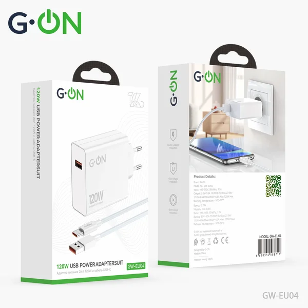 СЗУ USB G-ON GW-EU04 PD 120W+кабельType-C белый - фото 1