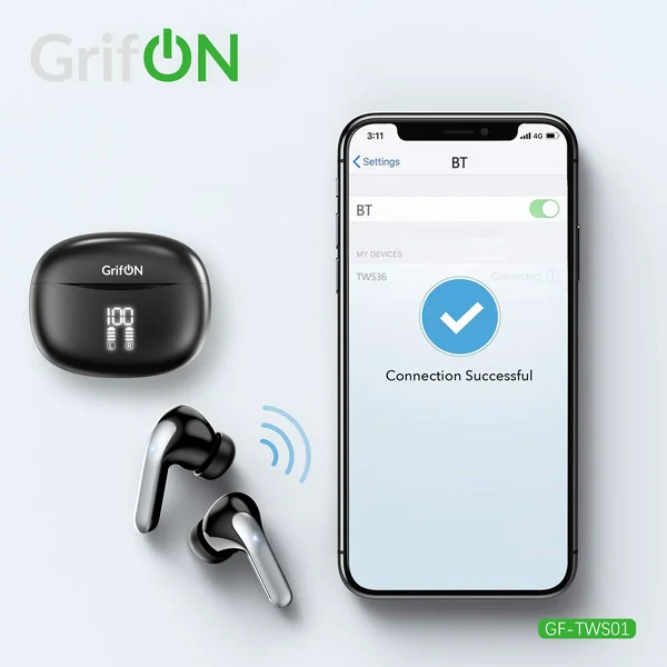 Наушники GrifON GF-TWS01 ANC+ENC BT5.3 вакуум черные - фото 3