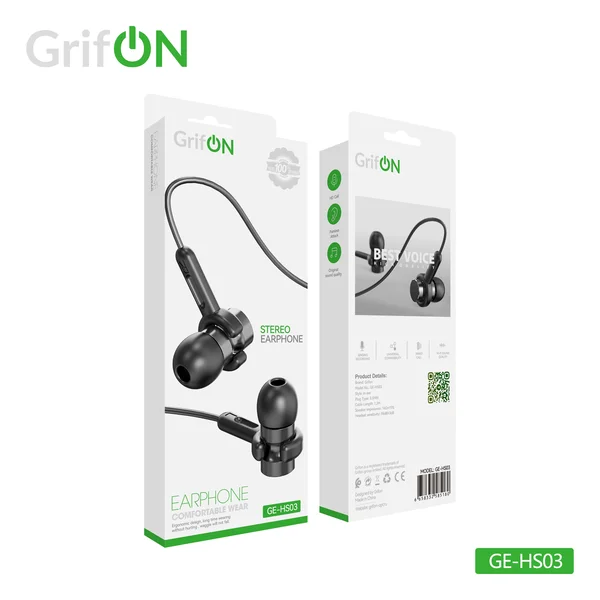 Наушники GrifON GE-HS03 3,5mm вакуум с микроф. черные