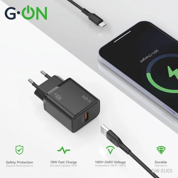 СЗУ USB G-ON GW-EU05 18W чёрный - фото 2